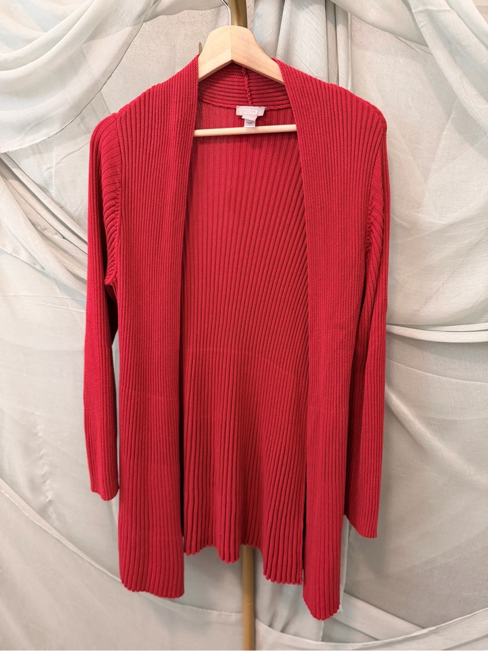 Chico's Red Ribbed Open-Front Cardigan - Picture 2 of 4